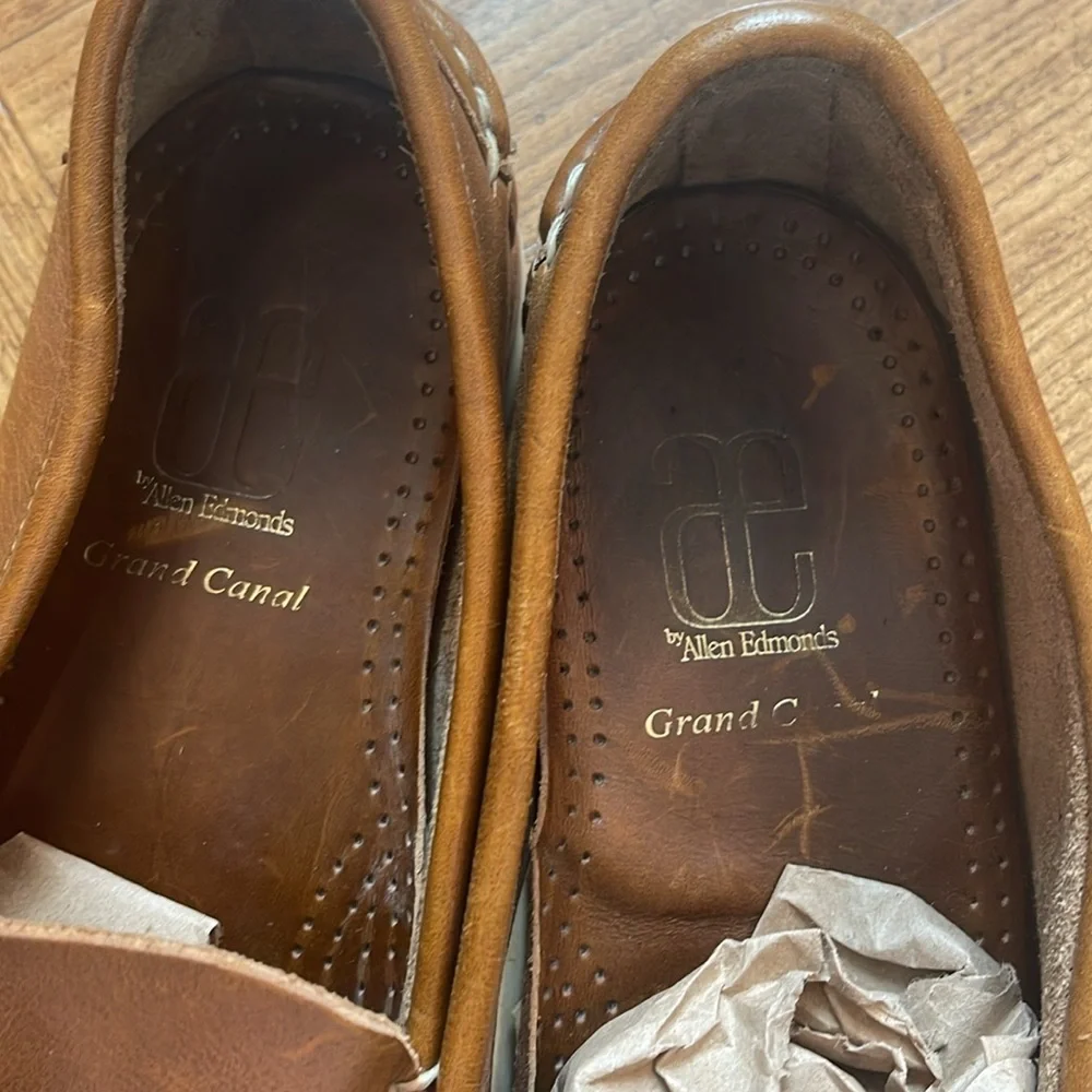 Men's Brown Allen Edmonds Grand Canal Leather Moc-Style Loafers Size 9.5D